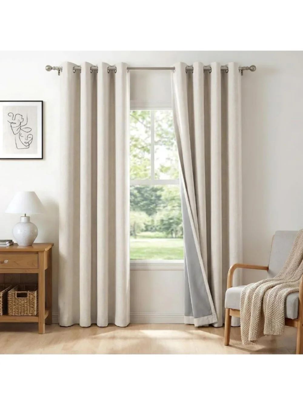 Beige Linen Textured Blackout Curtains 84